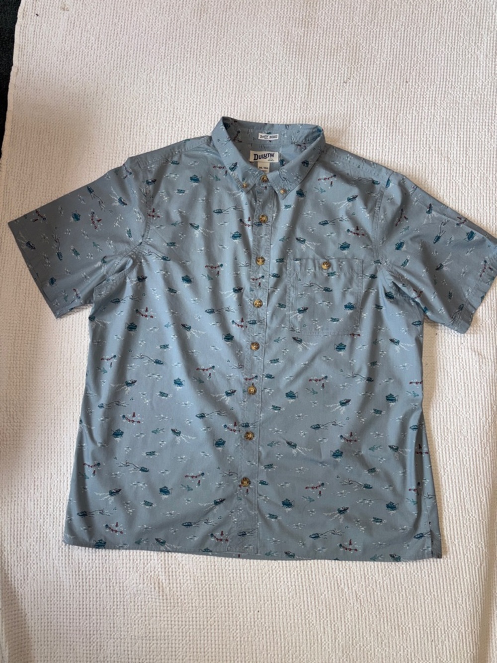 Duluth Trading Co Untucked Line 2X Tall, Short Sleeve Fishing Skiing Print NWOT